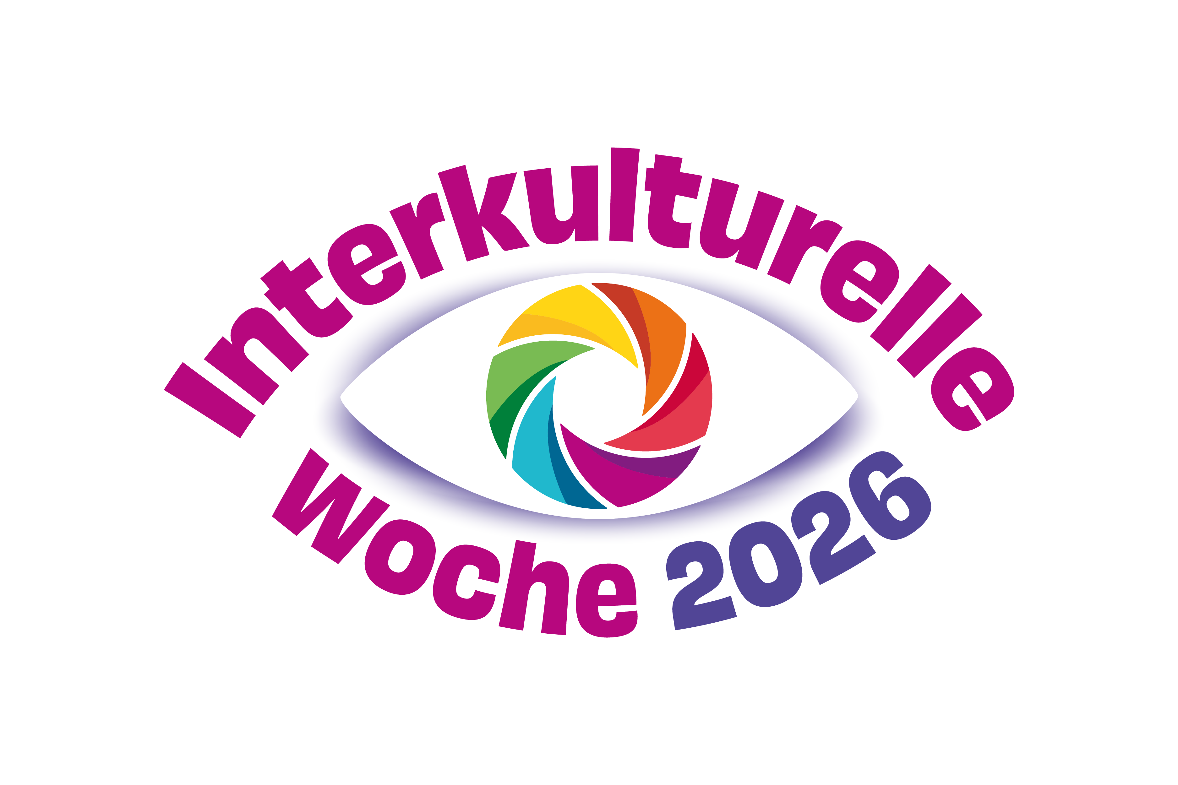 Logo der Interkulturellen Woche 2026 mit einem bunten Auge in der Mitte
