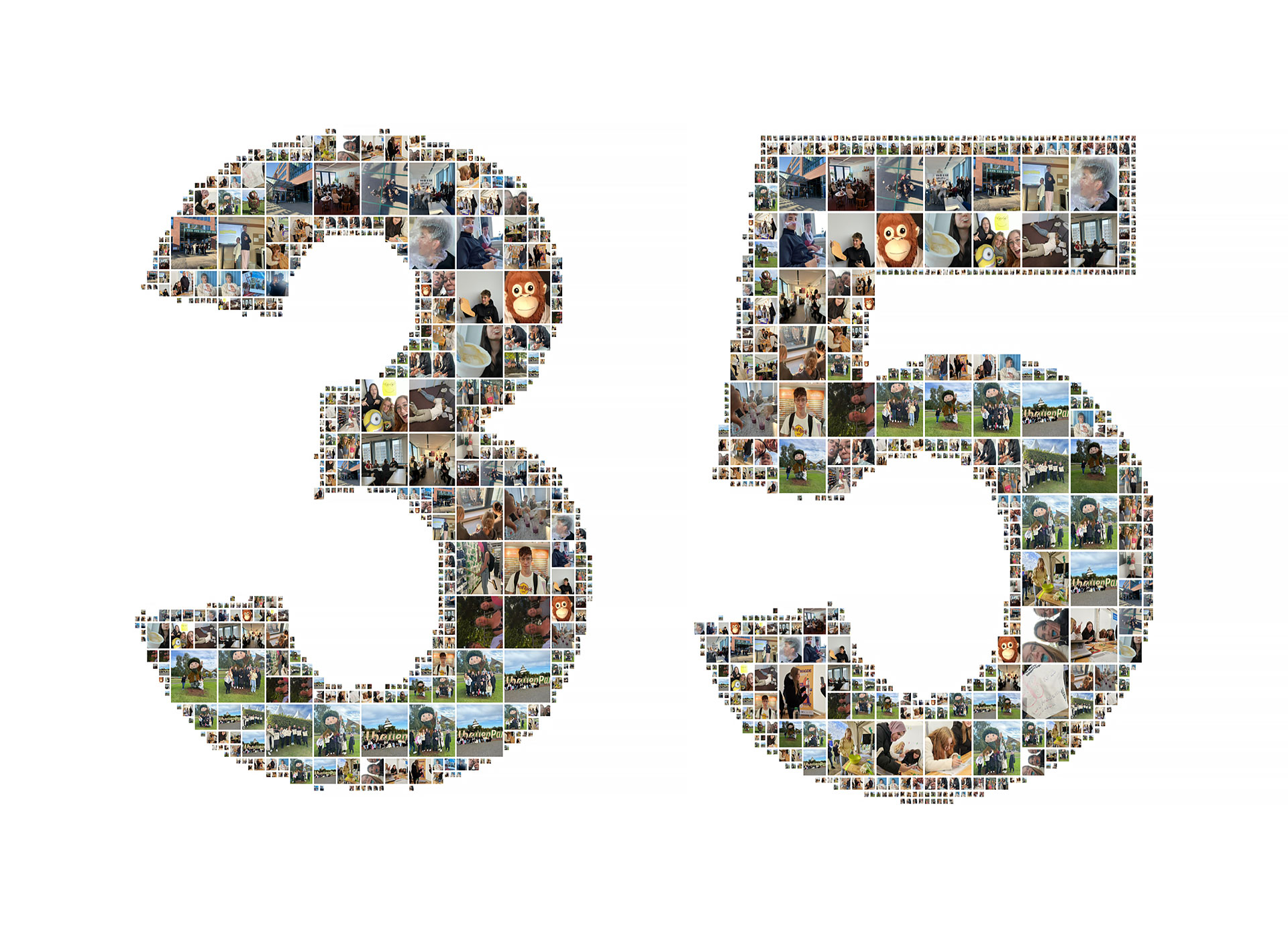 Die Zahl 35 aus vielen kleinen Fotos zusammengesetzt.