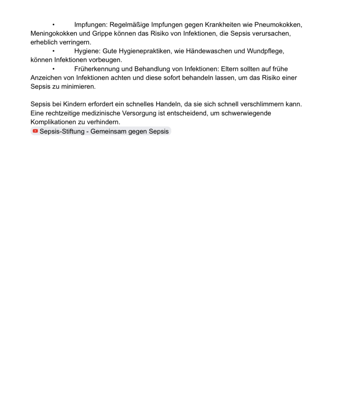 Sepsis geht uns alle an! Ein weißes Dokument mit schwarzer Schrift, in dem es um Aufklärung bei einer Blutvergiftung geht.