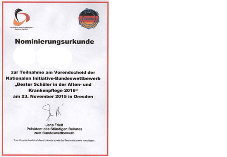Nominierung für Bundeswettbewerb