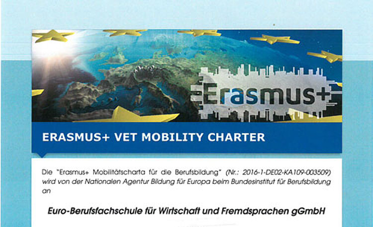 Mit „Erasmus+ Mobilitätscharta für Berufsbildung“ ausgezeichnet
