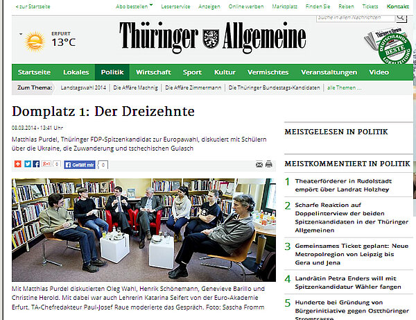 Diskussionsrunde mit Thüringer FDP-Spitzenkandidat zur Europawahl