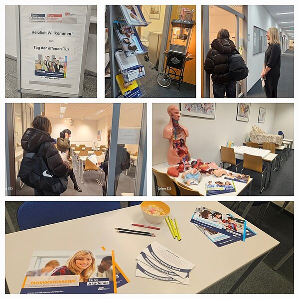 Bildercollage von Besuchern in den Räumlichkeiten der Euro Akademie Dresden.