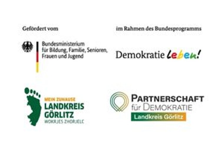 Die Logos des Bildungsministeriums, der Demokratie lebt, des Landkreises Görlitz und der Partnerschaft für Demokratie LK Görlitz