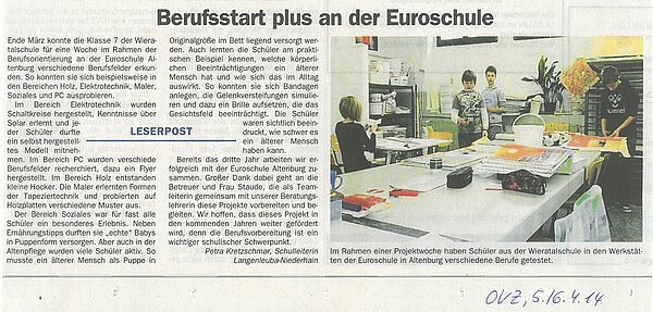 Projekt zur Berufsorientierung: "Berufsstart plus"