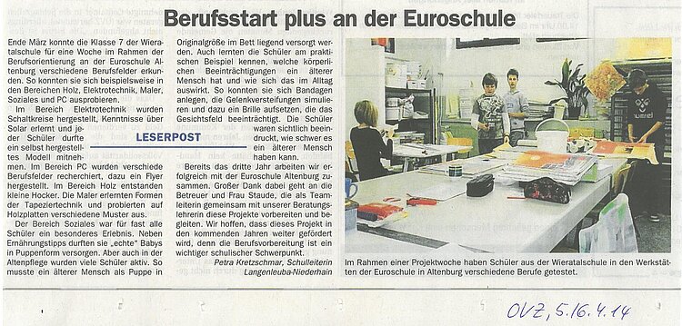 Projekt zur Berufsorientierung: "Berufsstart plus"