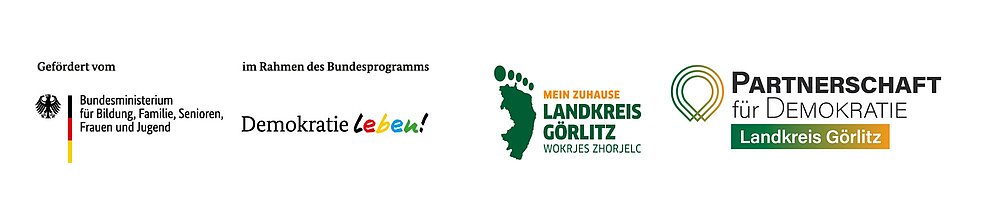 Das Logo des Bildungsministeriums, der Demokratie lebt, vom Landkreis Görlitz und Partnerschaft Demokratie LK Görlitz