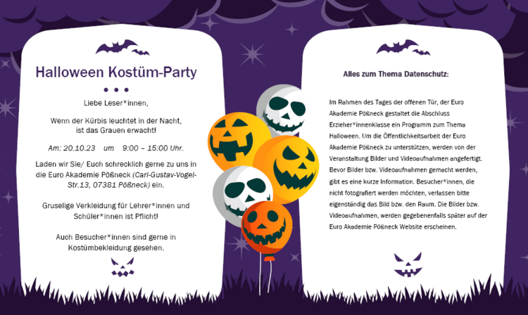 Einladung Tag der offenen Tür und Halloween Party