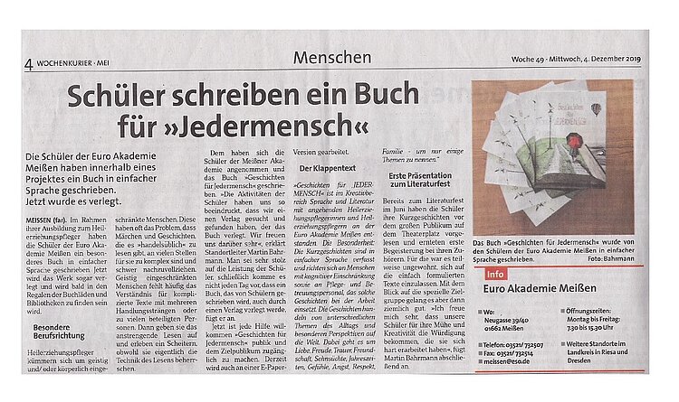 Wochenkurier Meißen berichtet über Buchveröffentlichung