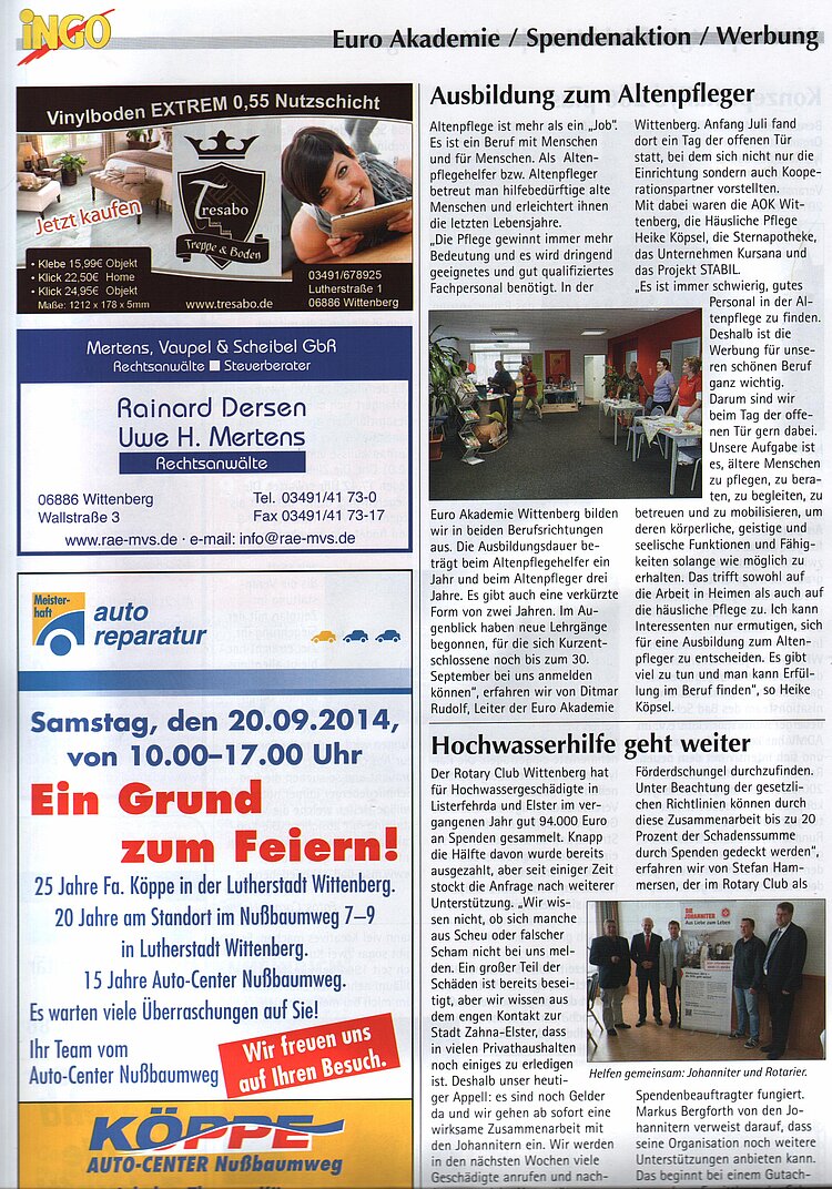 Euro Akademie im Stadtmagazin INGO Wittenberg
