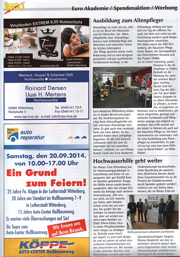 Euro Akademie im Stadtmagazin INGO Wittenberg