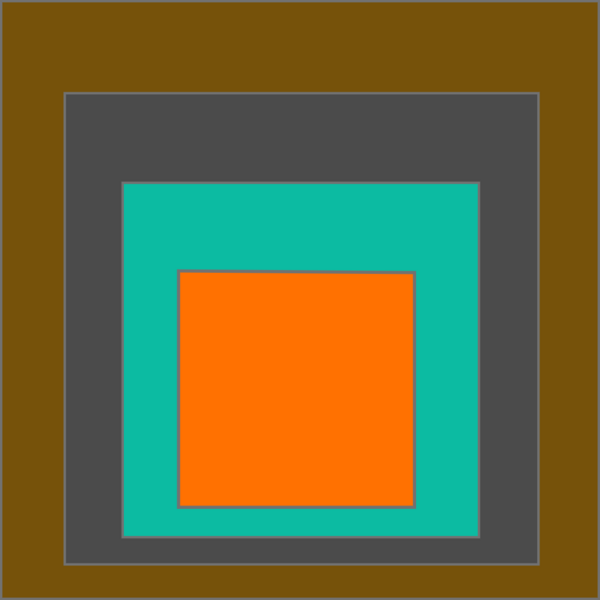 Besuch im Museum Reinhard Ernst Geometrisches Kunstwerk mit farbigen Quadraten: innen orange, darum türkis, grau und außen braun.