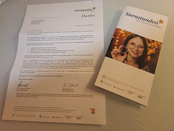 Plätzchen für die Sternstunden! Brief und Informationsbroschüre der Sternstunden.